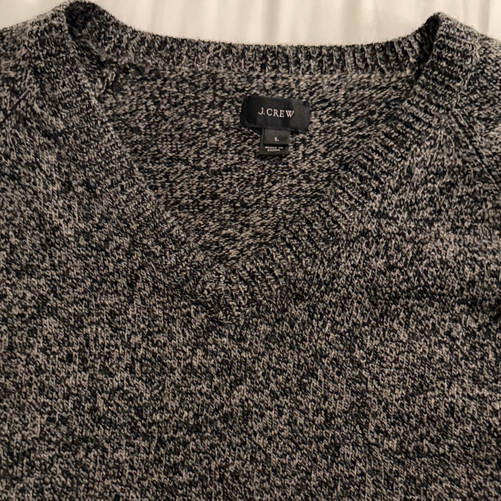 J. Crew Men's Black and White V-Neck Sweater